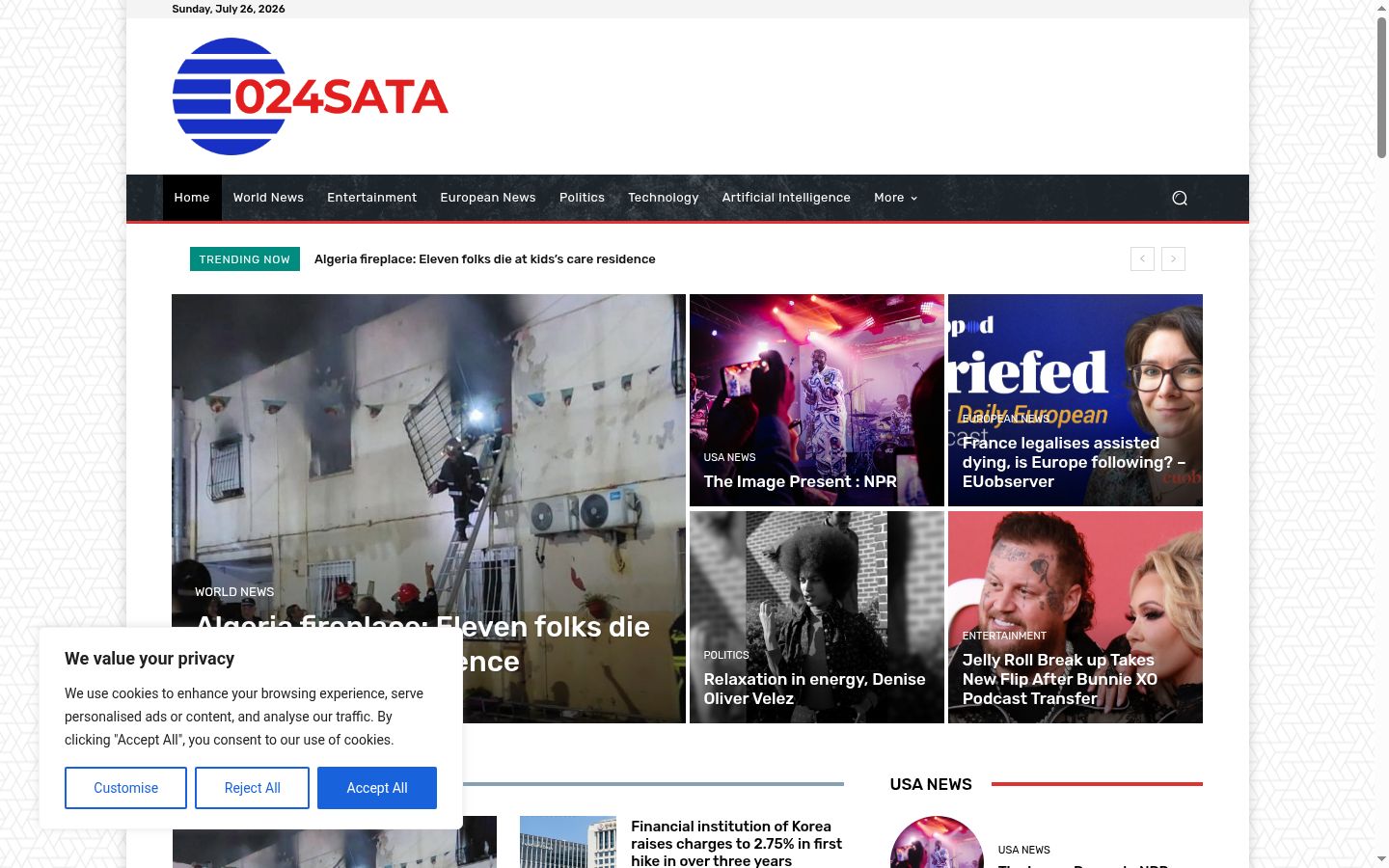Captura de pantalla del banner de consentimiento mostrado antes de cualquier interacción