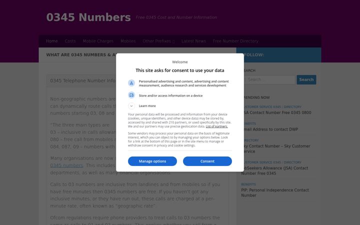 Captură de ecran a 0345-numbers.uk
