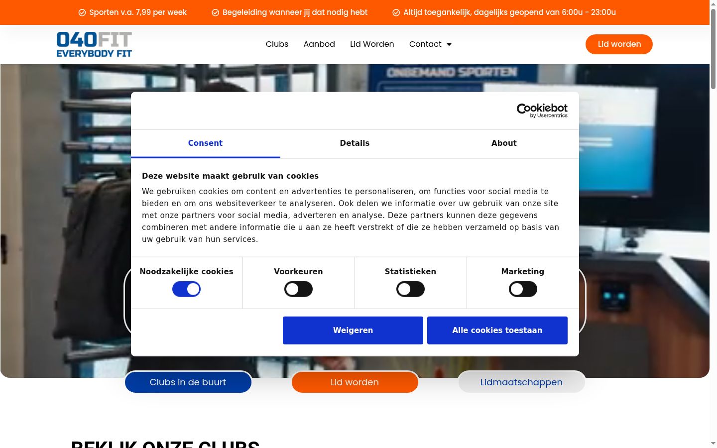 Screenshot des Einwilligungsbanners vor jeglicher Interaktion