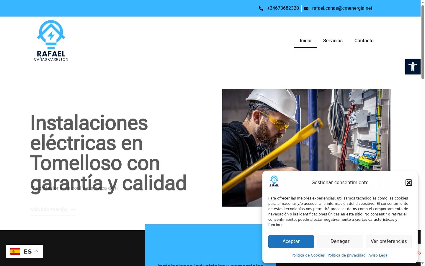 Captura de pantalla del banner de consentimiento mostrado antes de cualquier interacción