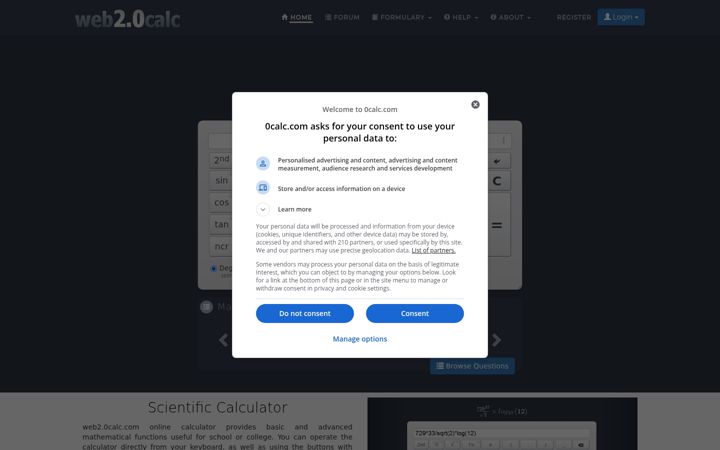 Screenshot of 0calc.com