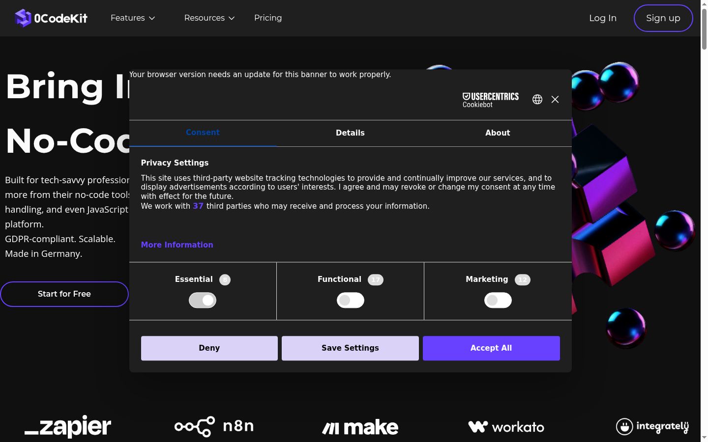 Screenshot tal-banner tal-kunsens muri qabel kwalunkwe interazzjoni