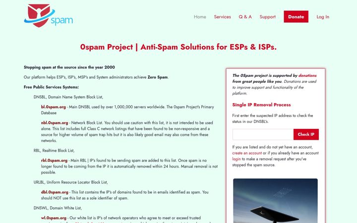 Screenshot of 0spam.org