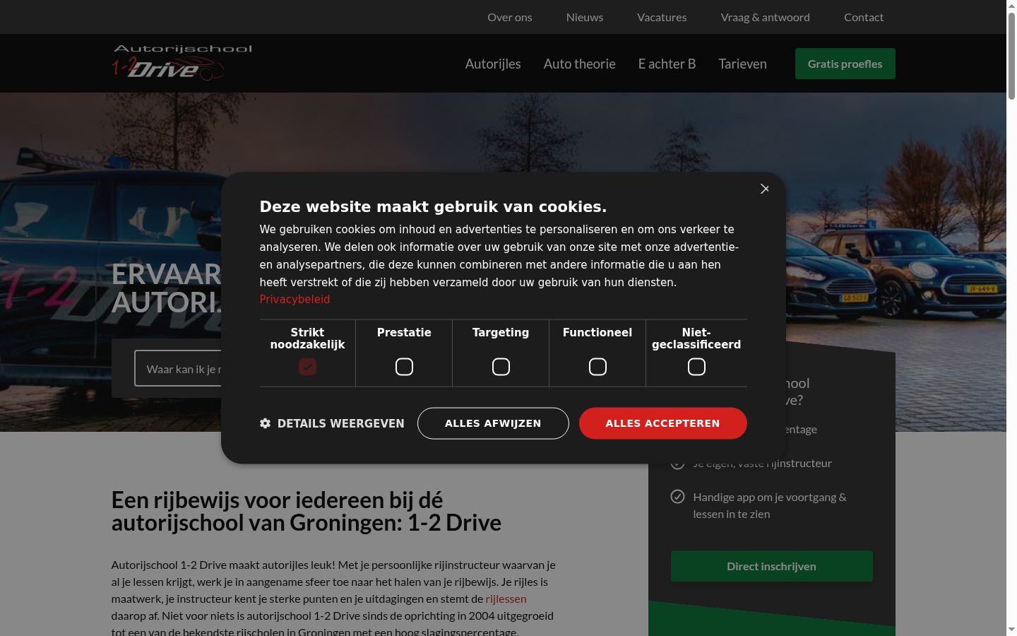 Screenshot van de toestemmingsbanner zoals getoond vóór enige interactie