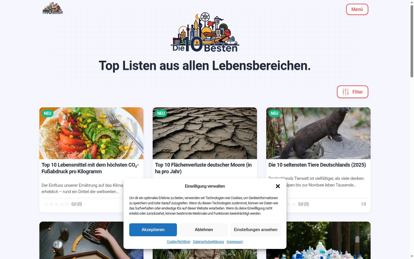 Screenshot des Einwilligungsbanners vor jeglicher Interaktion
