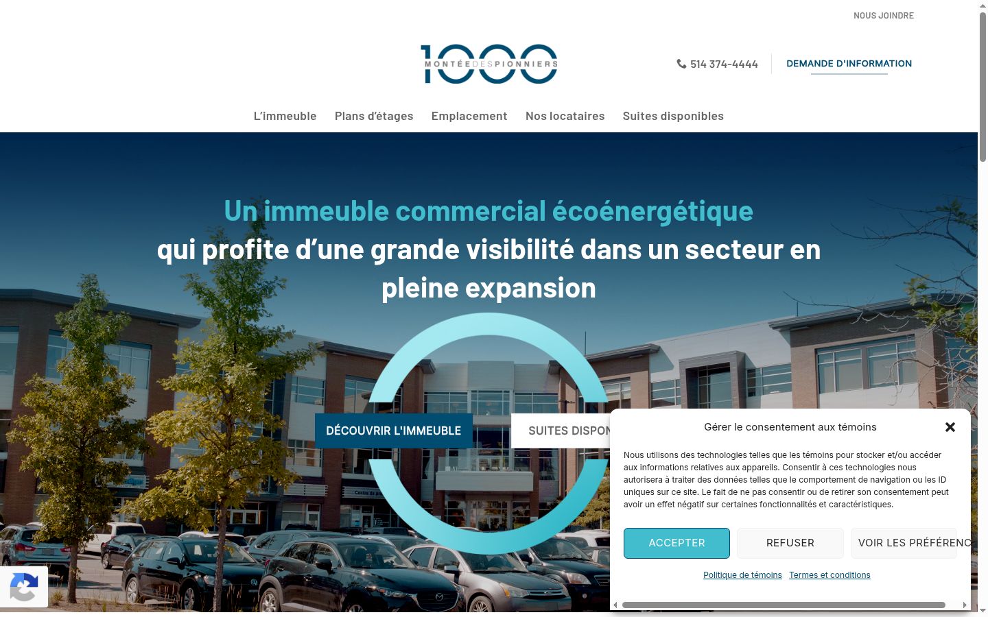 Capture d'écran de la bannière de consentement affichée avant toute interaction