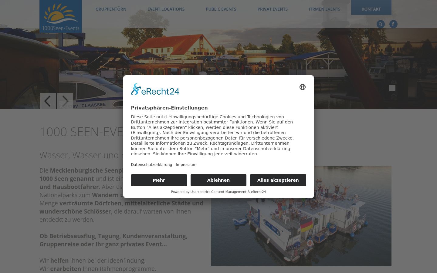 Captura de ecrã do banner de consentimento apresentado antes de qualquer interação
