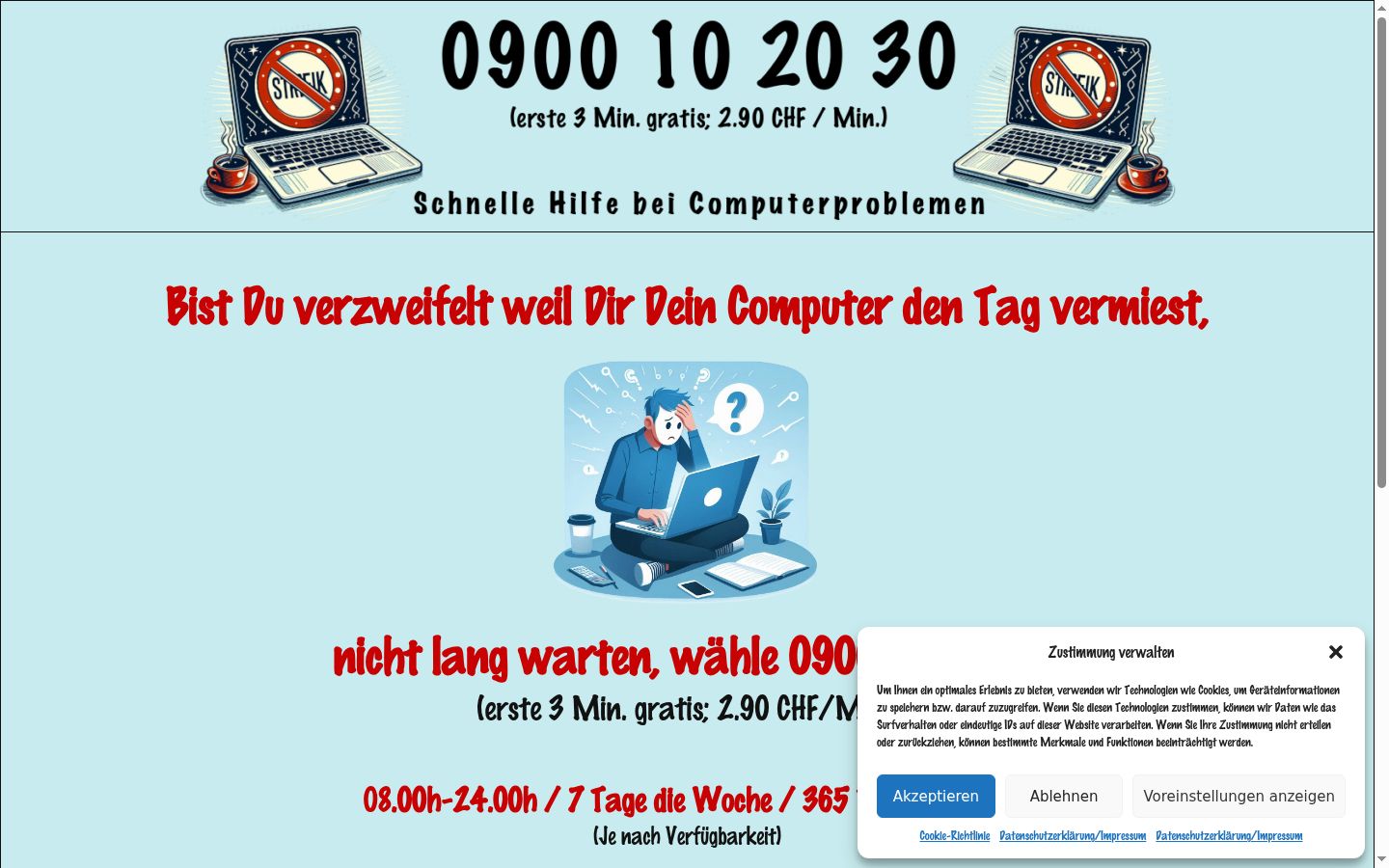 Captura de ecrã do banner de consentimento apresentado antes de qualquer interação