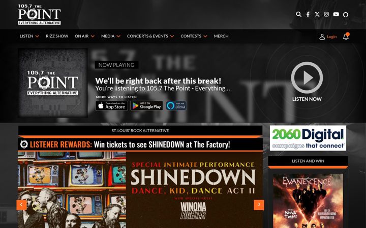 Screenshot of 1057thepoint.com