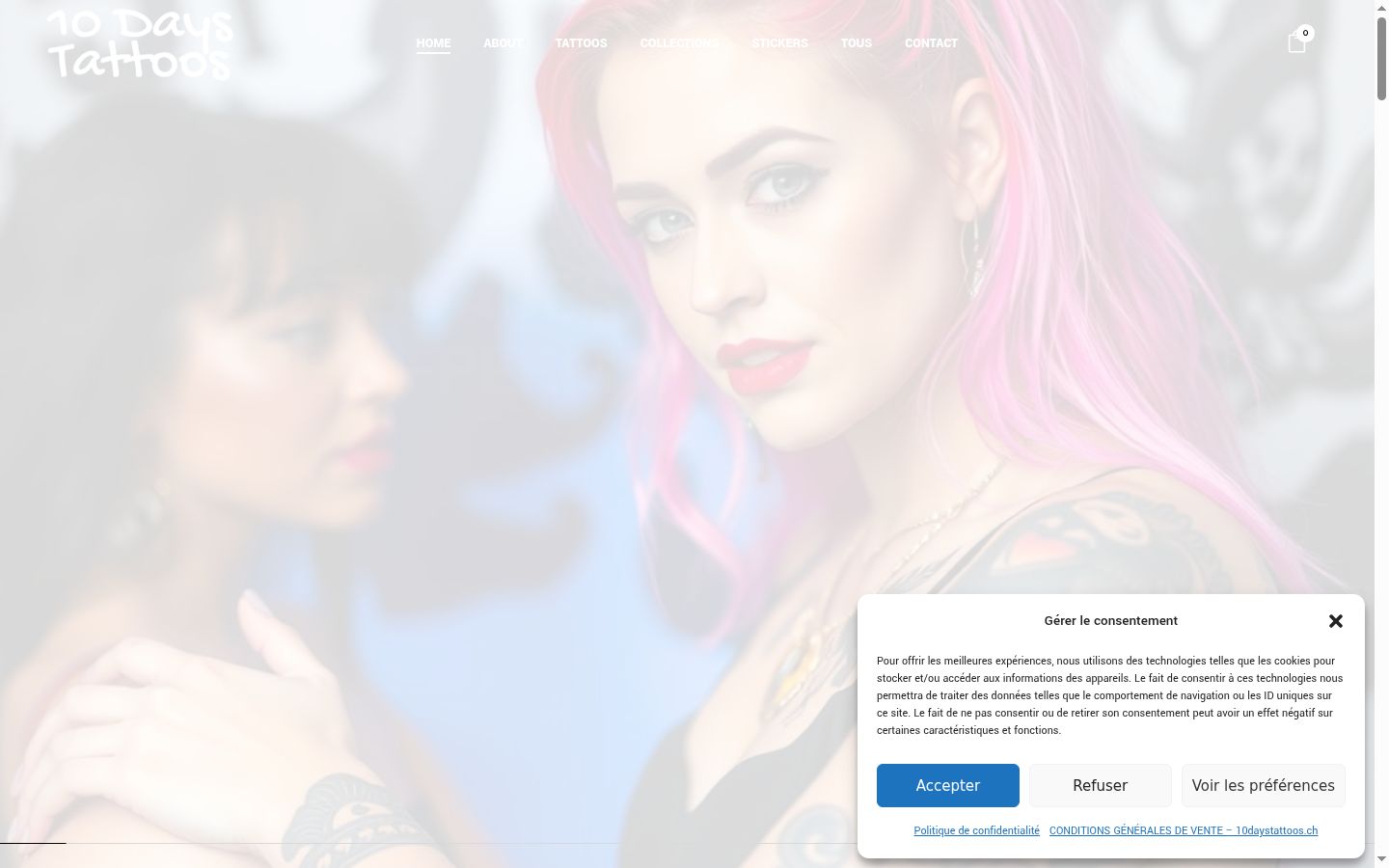 Capture d'écran de la bannière de consentement affichée avant toute interaction