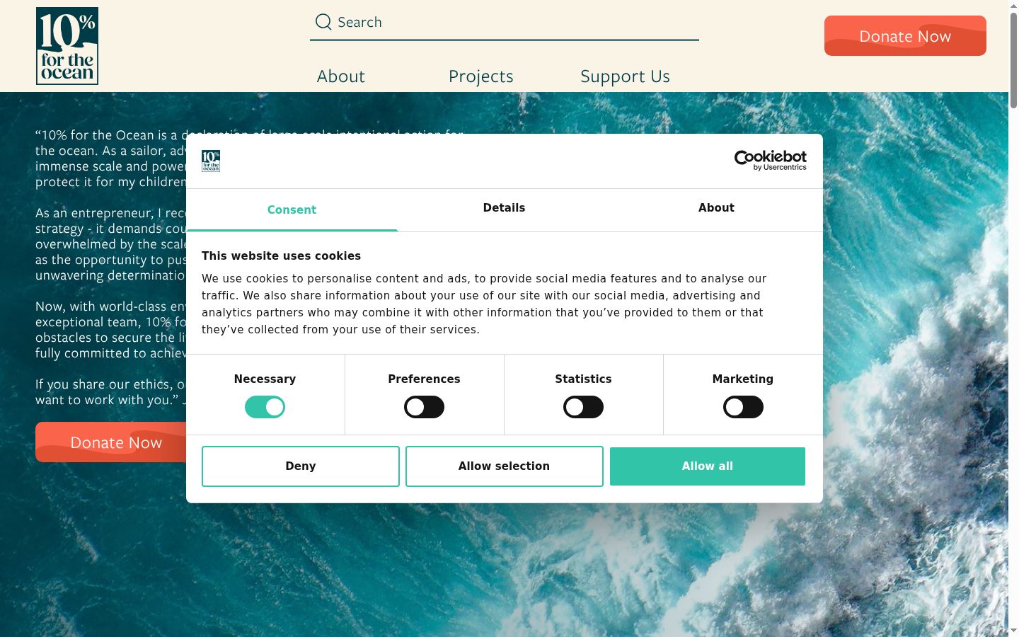 Screenshot of the consent banner shown before any interaction