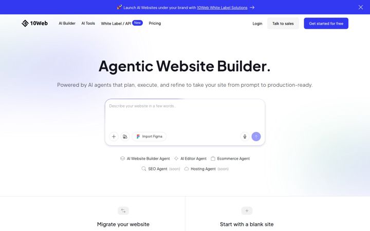 Screenshot of 10web.io