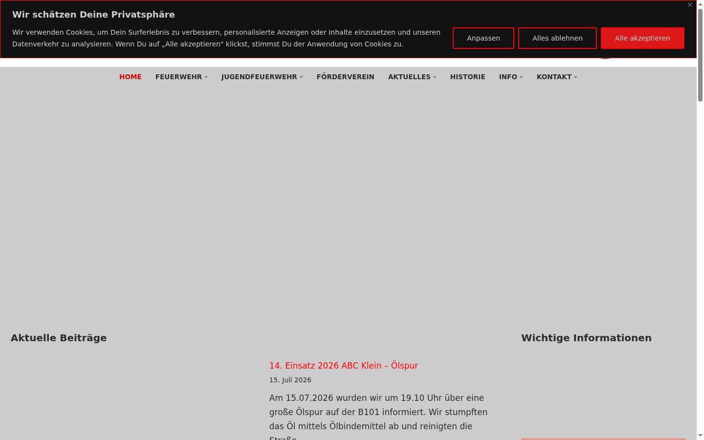 Screenshot des Einwilligungsbanners vor jeglicher Interaktion