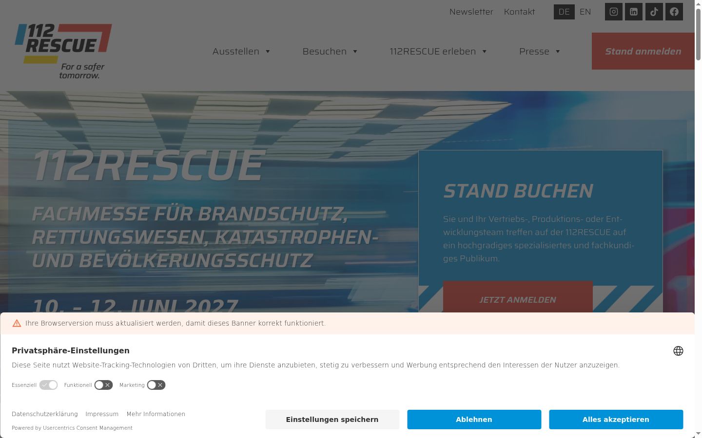 Screenshot des Einwilligungsbanners vor jeglicher Interaktion