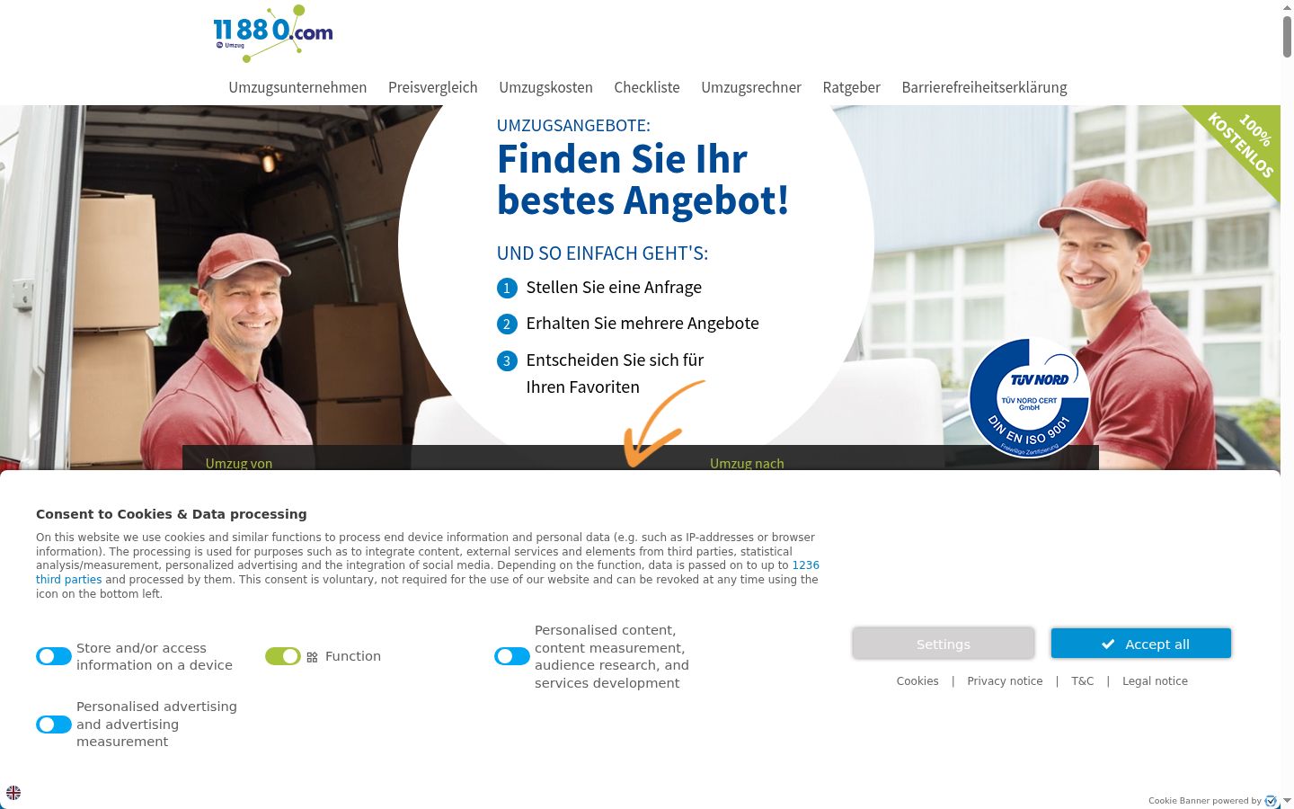 Screenshot tal-banner tal-kunsens muri qabel kwalunkwe interazzjoni