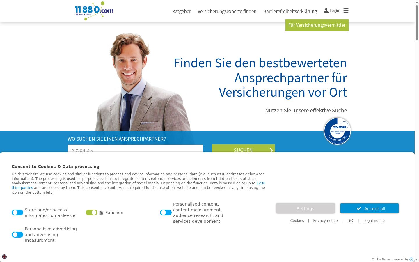 Screenshot of the consent banner shown before any interaction