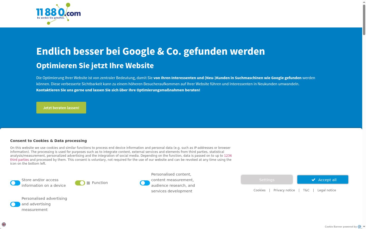 Screenshot of the consent banner shown before any interaction