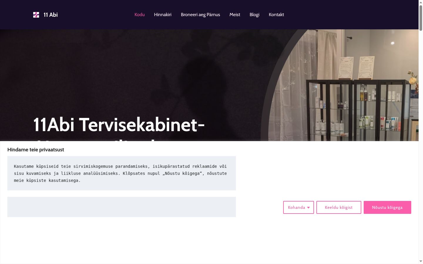 Skærmbillede af samtykkebanneret, som det blev vist før nogen interaktion