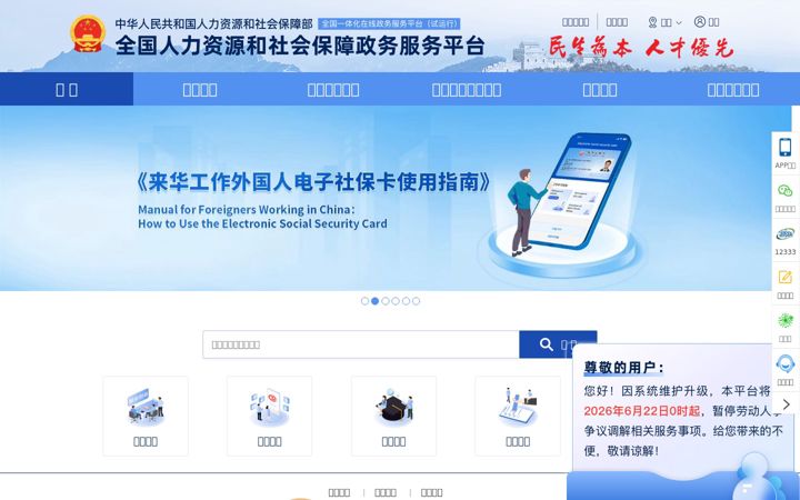 Screenshot of 12333.gov.cn