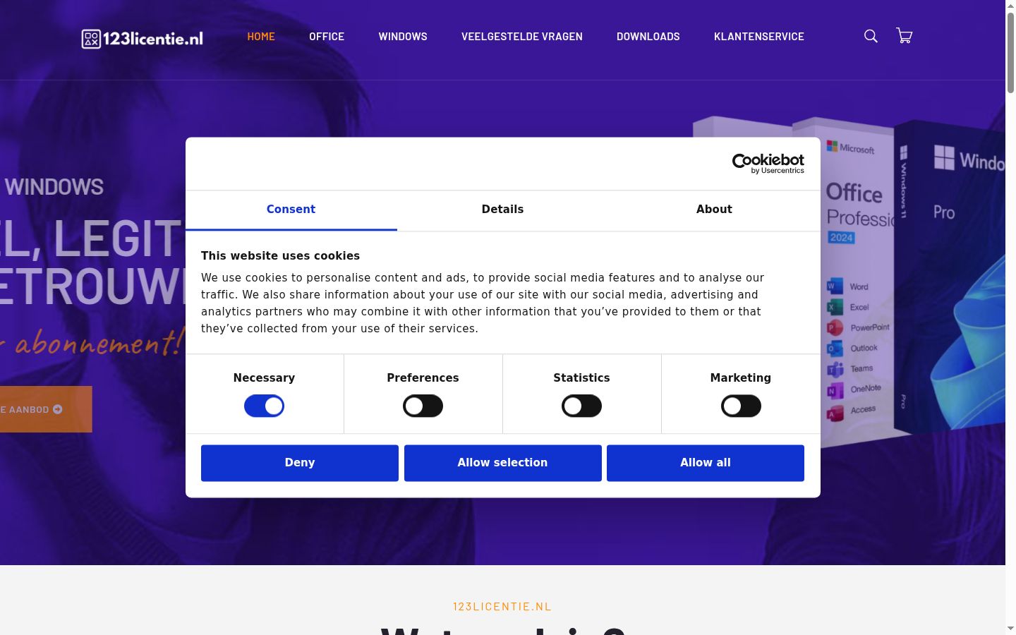 Screenshot del banner di consenso mostrato prima di qualsiasi interazione