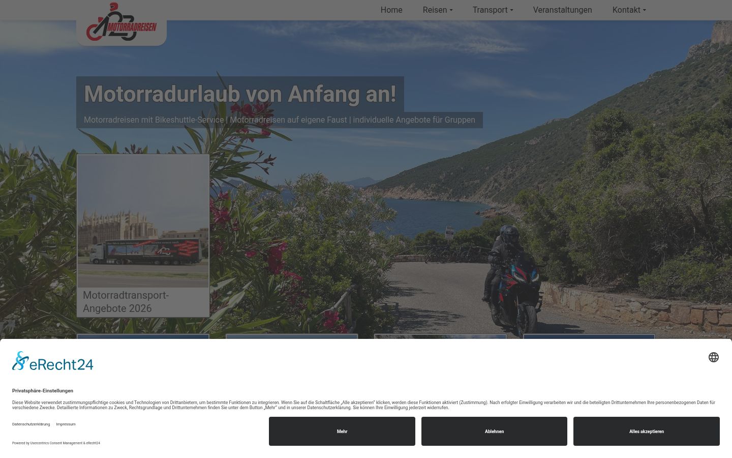 Screenshot des Einwilligungsbanners vor jeglicher Interaktion