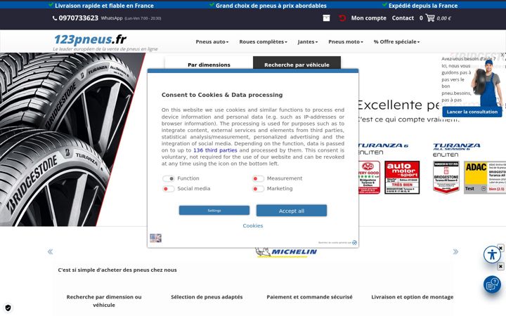 Screenshot of 123pneus.fr