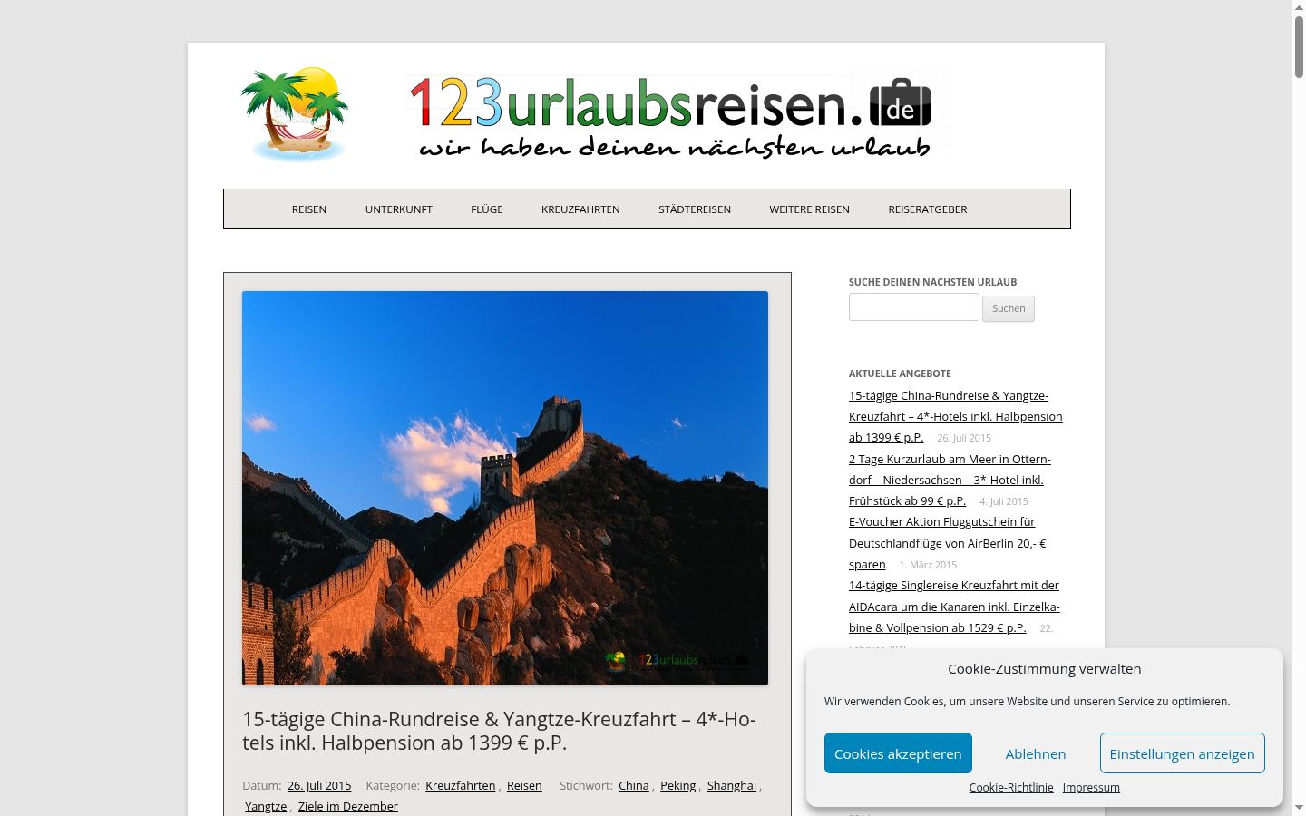 Screenshot des Einwilligungsbanners vor jeglicher Interaktion