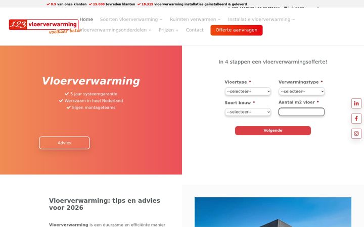 Screenshot di 123vloerverwarming.nl
