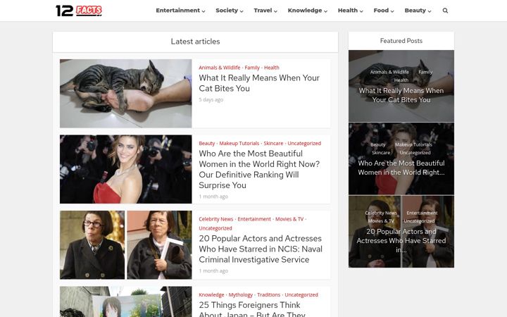 Screenshot of 12facts.com