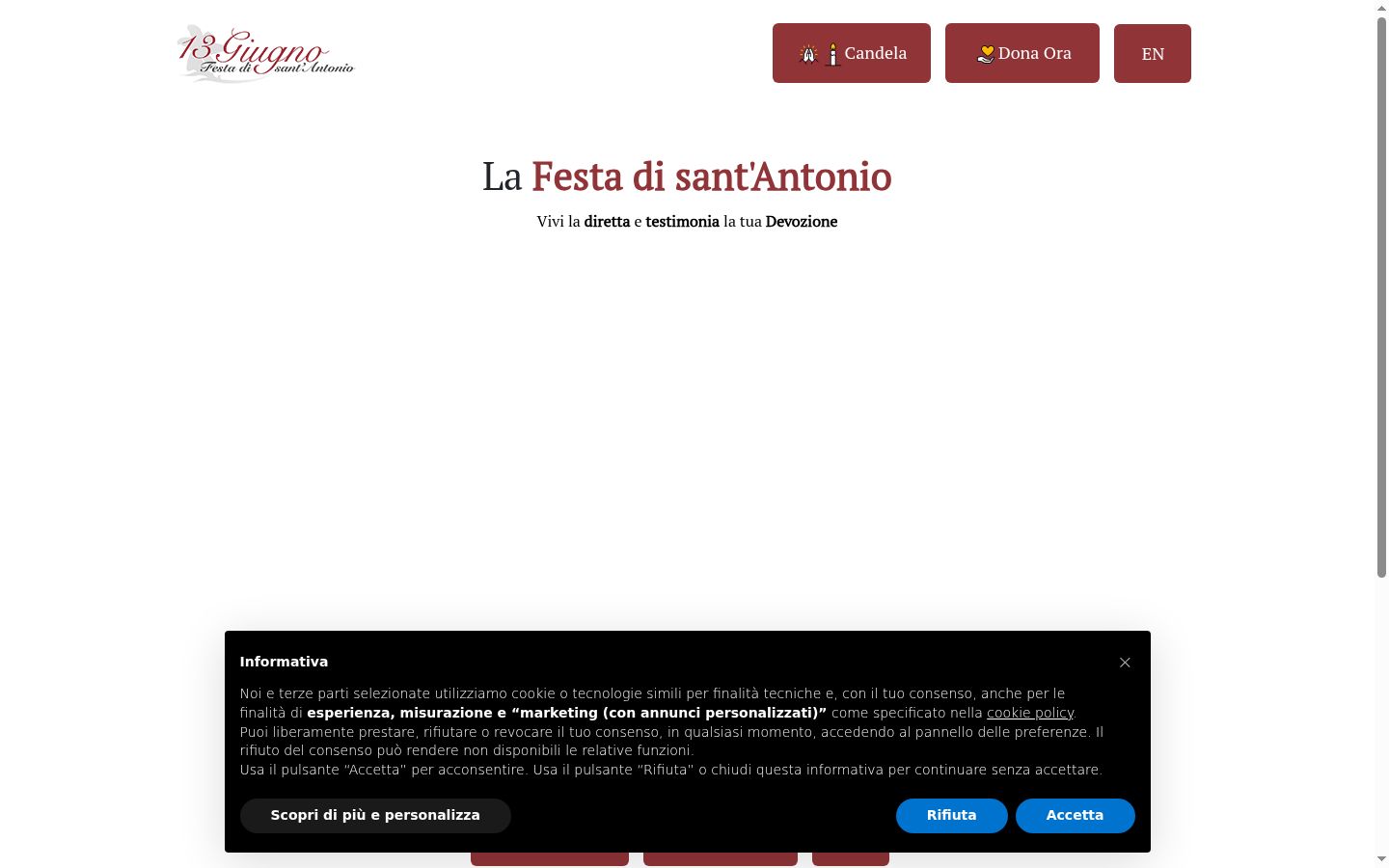 Screenshot del banner di consenso mostrato prima di qualsiasi interazione