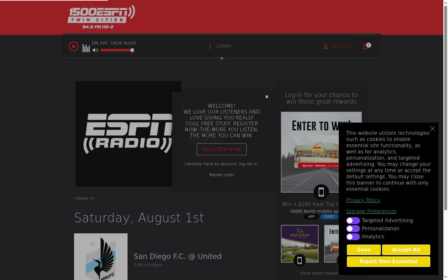 Screenshot del banner di consenso mostrato prima di qualsiasi interazione