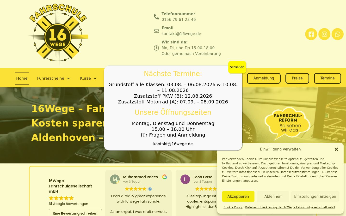 Screenshot des Einwilligungsbanners vor jeglicher Interaktion