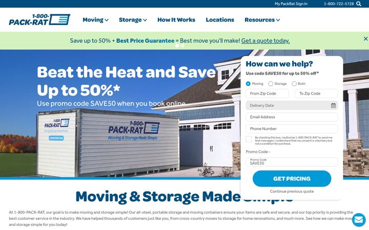 Screenshot of 1800packrat.com