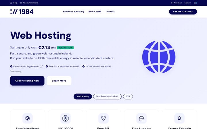Skjámynd af 1984hosting.com