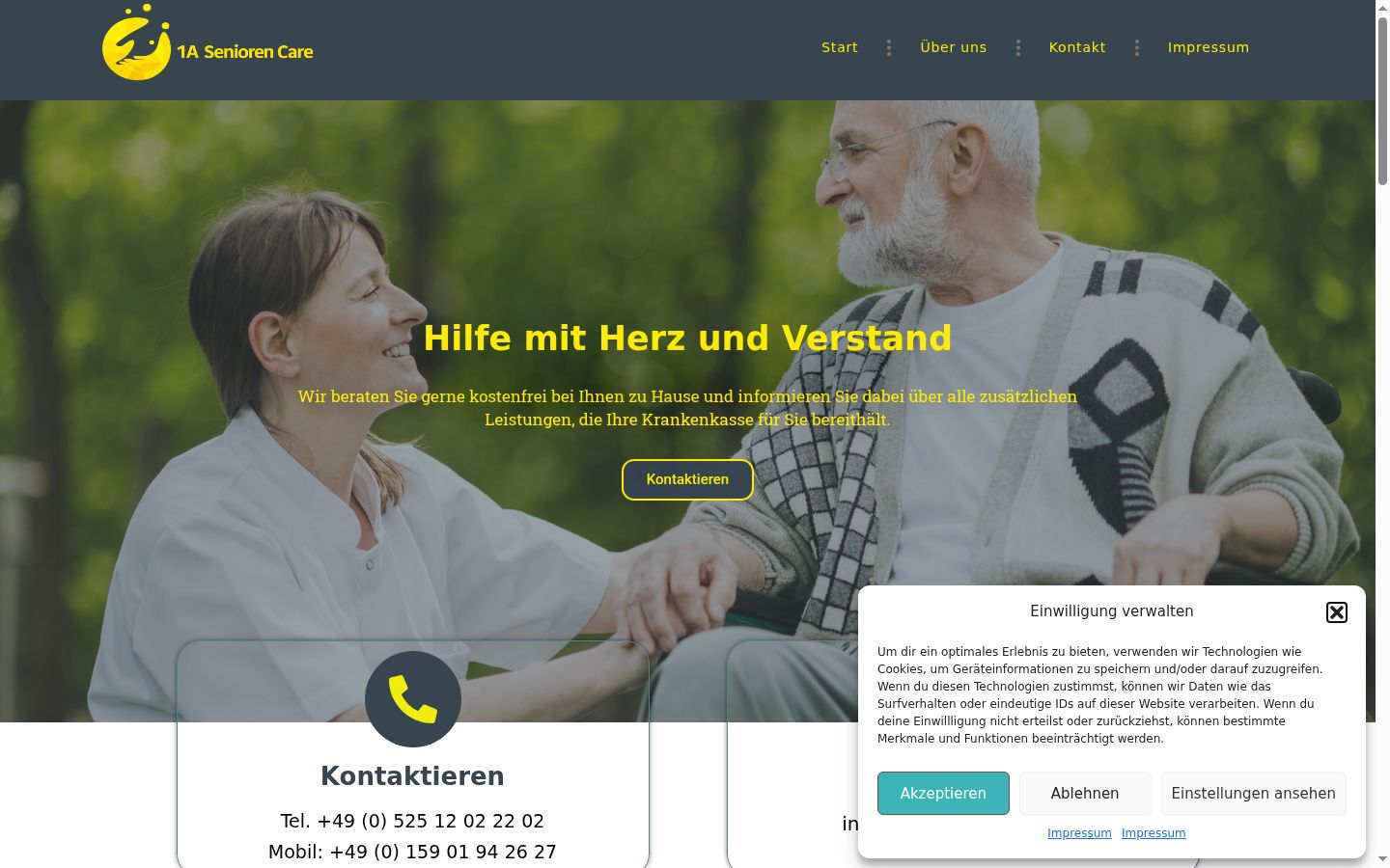 Screenshot des Einwilligungsbanners vor jeglicher Interaktion