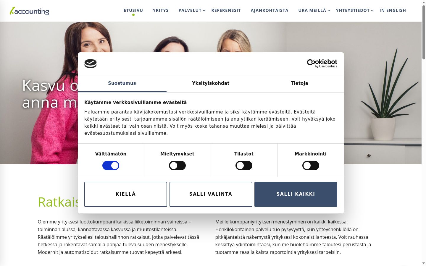 Ekrānuzņēmums ar piekrišanas baneri, kas tika rādīts pirms jebkādas mijiedarbības
