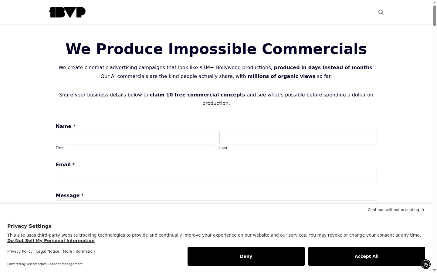 Screenshot of the consent banner shown before any interaction
