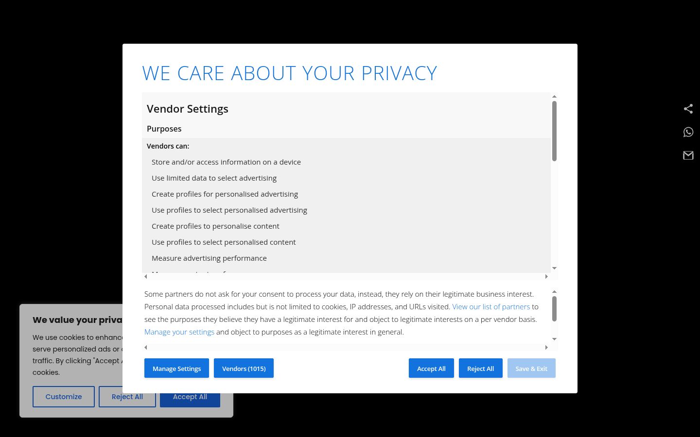 Screenshot of the consent banner shown before any interaction