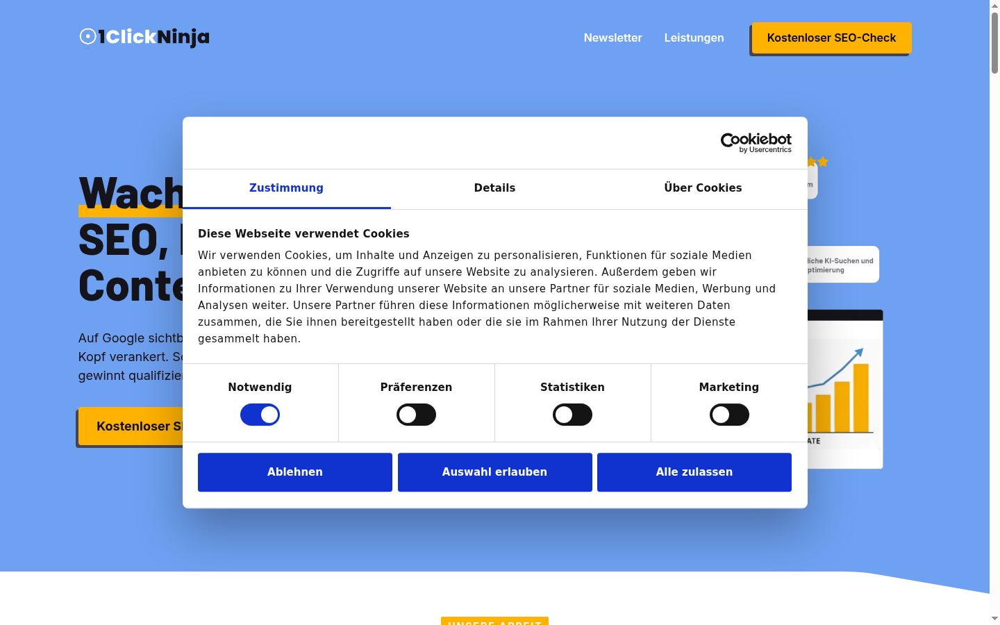 Captura de ecrã do banner de consentimento apresentado antes de qualquer interação