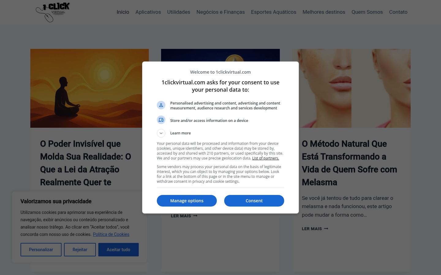 Captură de ecran a bannerului de consimțământ afișat înainte de orice interacțiune