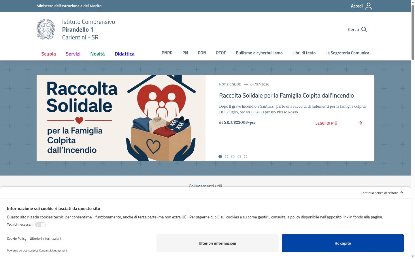 Screenshot del banner di consenso mostrato prima di qualsiasi interazione