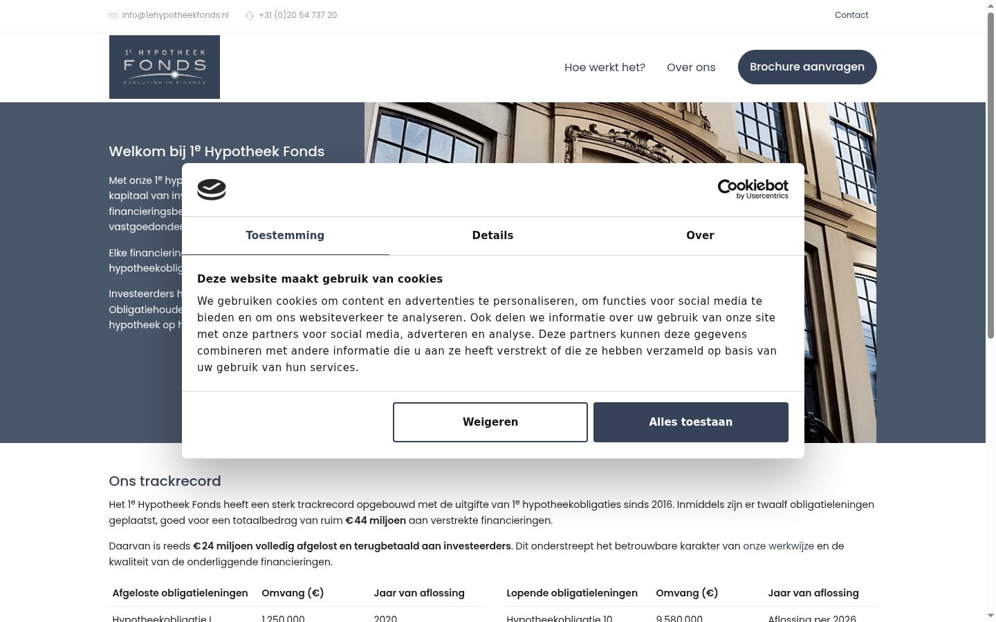 Captura de ecrã do banner de consentimento apresentado antes de qualquer interação