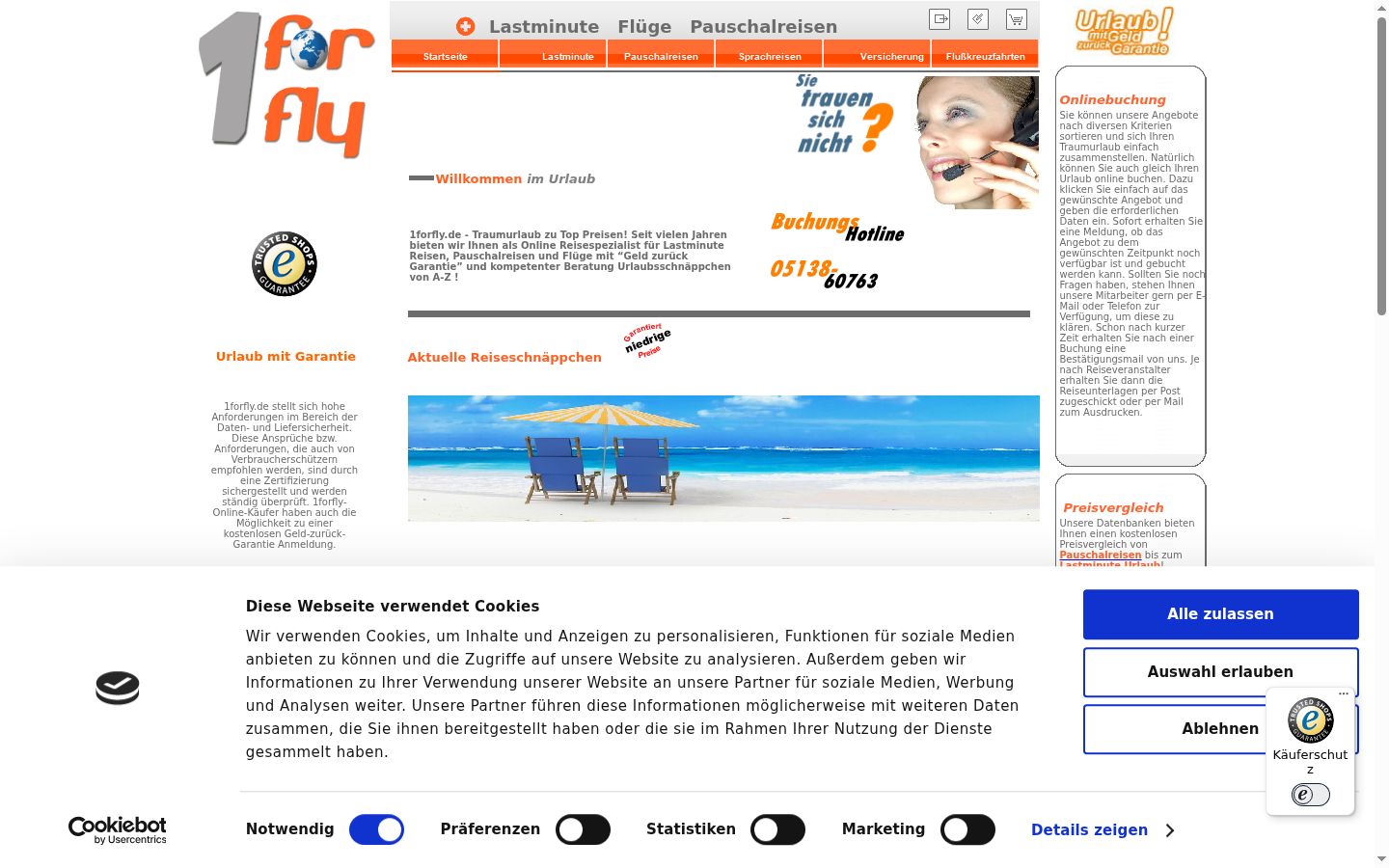 Screenshot des Einwilligungsbanners vor jeglicher Interaktion