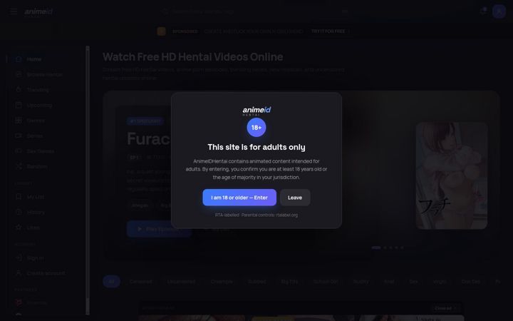 Screenshot του 1hanime.com