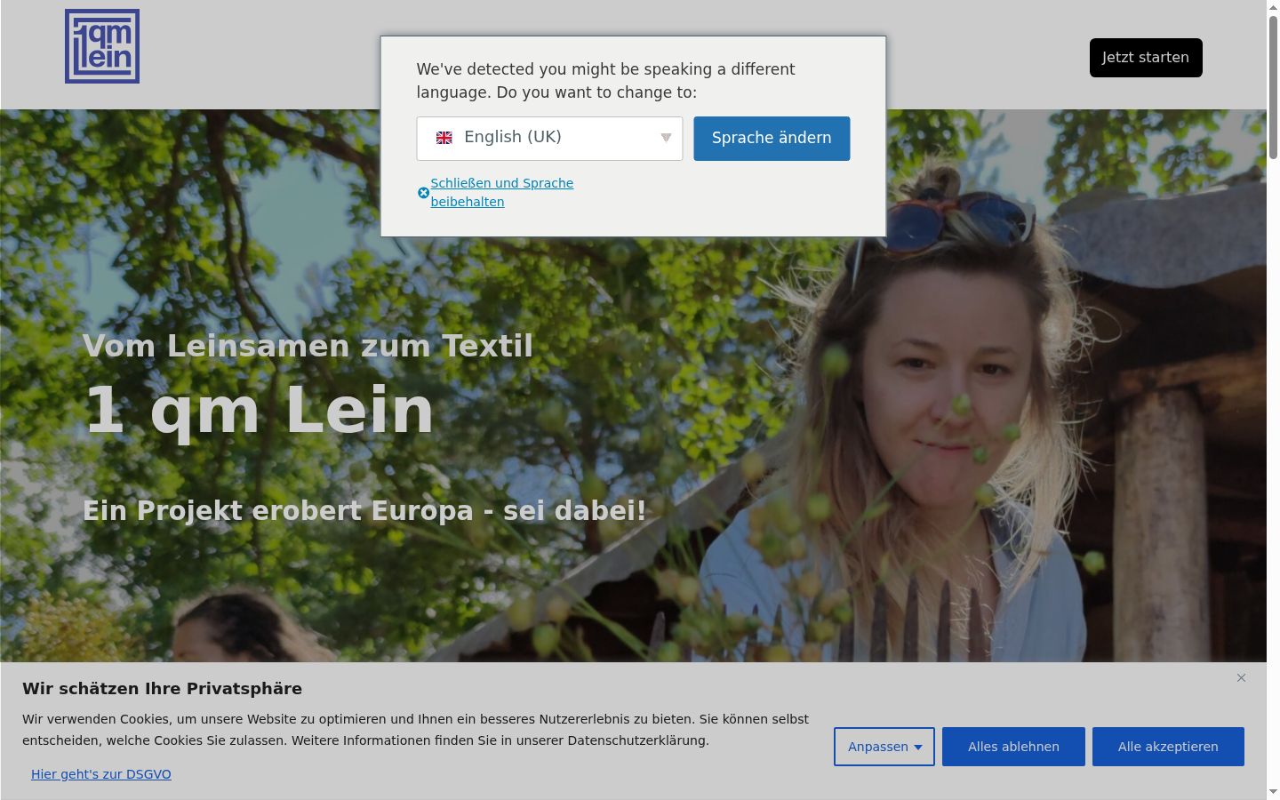 Screenshot des Einwilligungsbanners vor jeglicher Interaktion