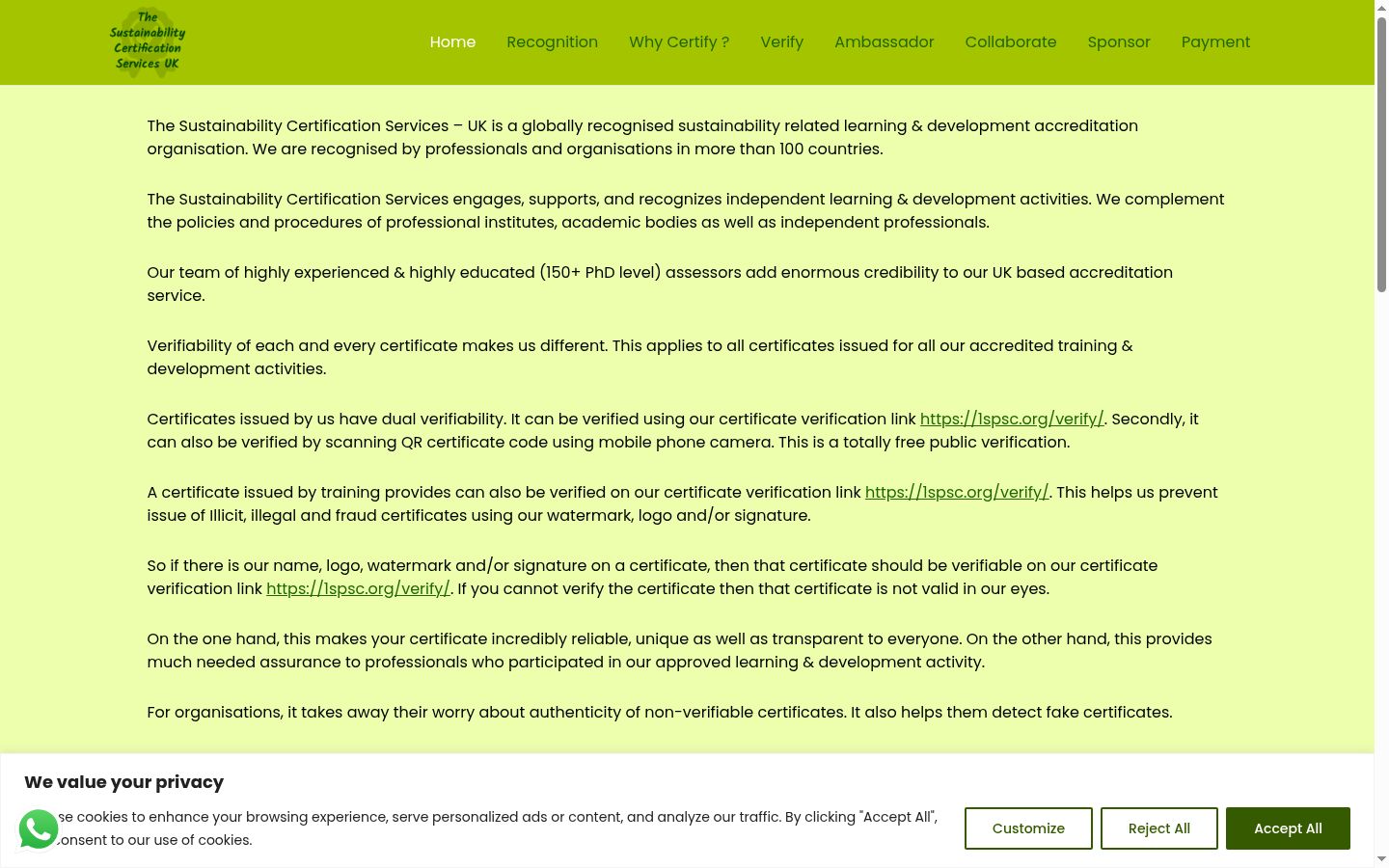 Screenshot of the consent banner shown before any interaction