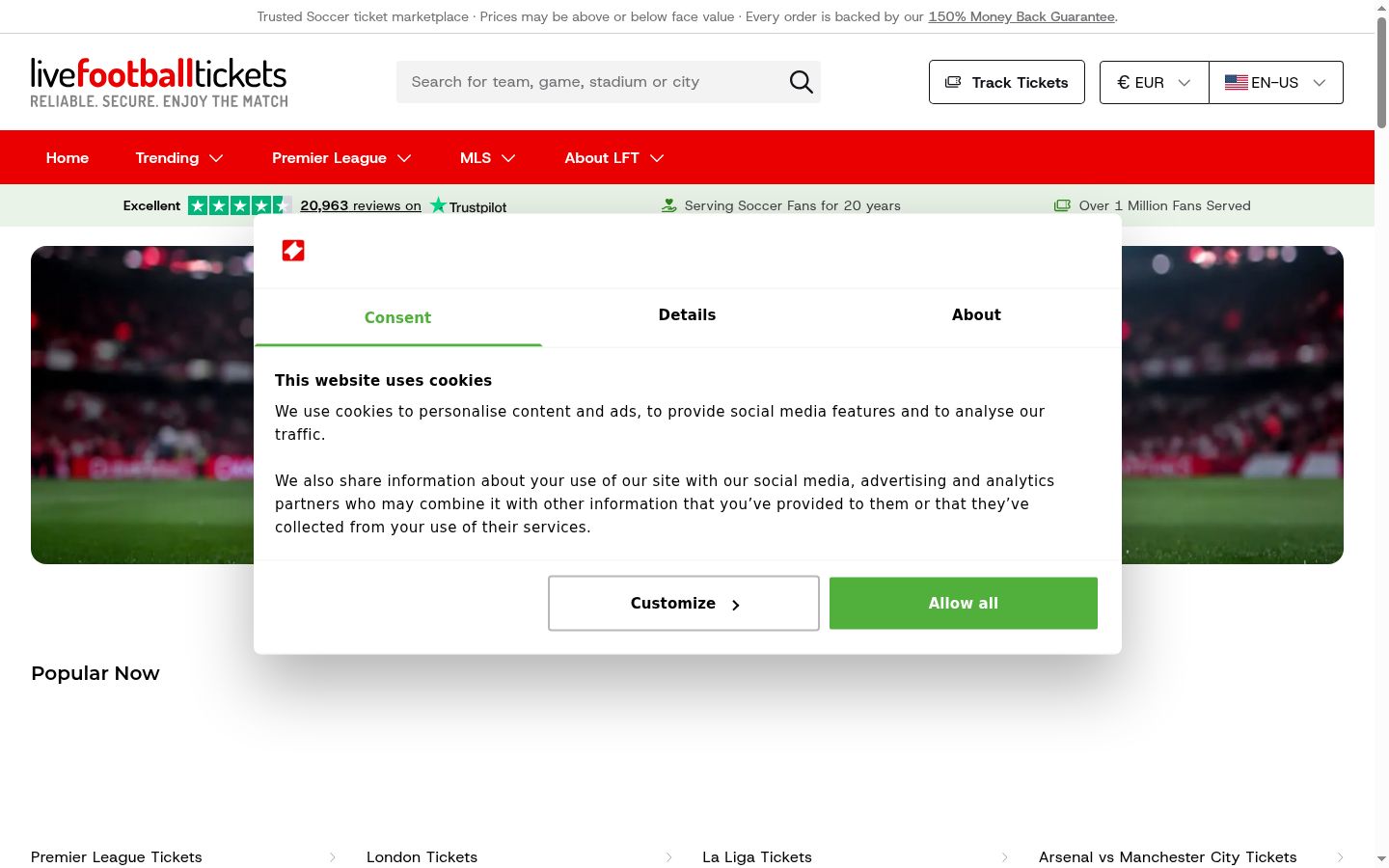 Screenshot of the consent banner shown before any interaction