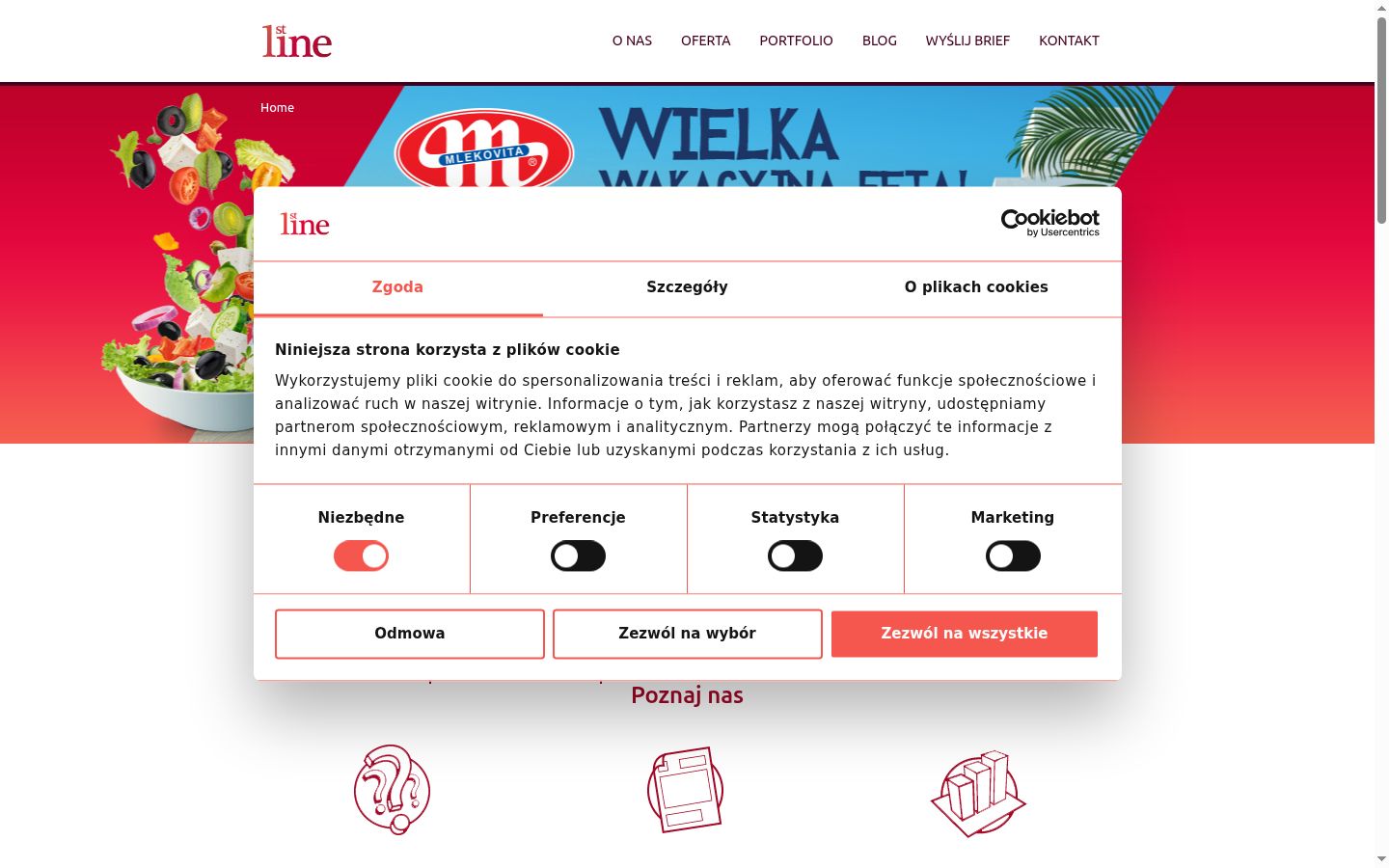 Posnetek zaslona pasice za privolitev, prikazane pred kakršno koli interakcijo