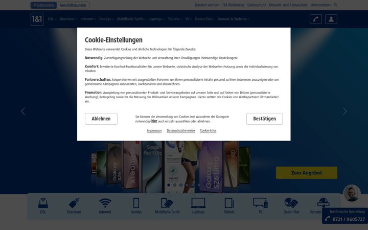 Captură de ecran a 1und1.de