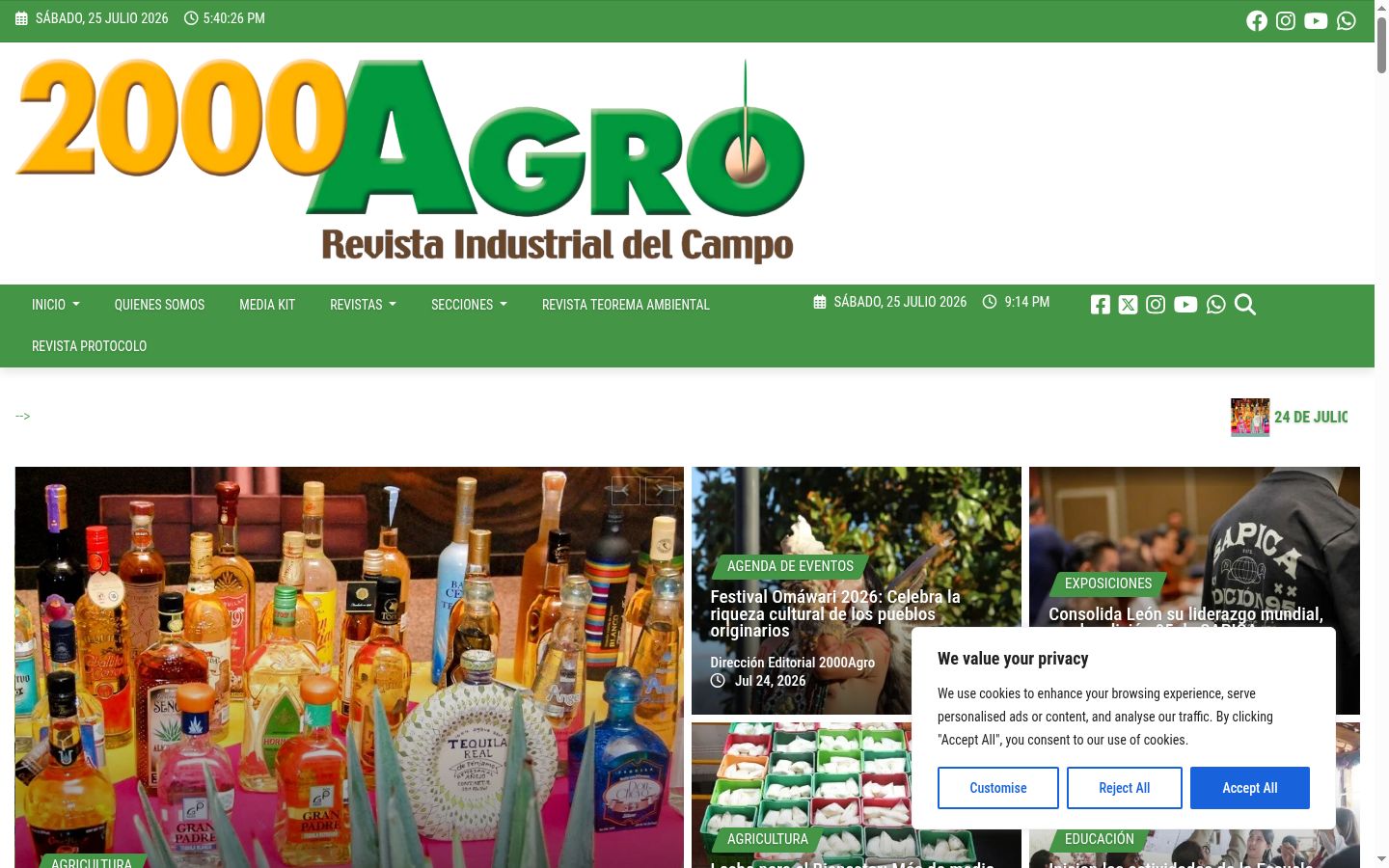 Captura de pantalla del banner de consentimiento mostrado antes de cualquier interacción